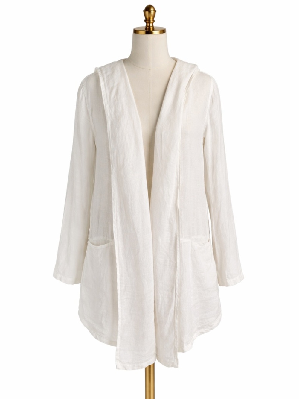 Click by Color Me Cotton White 100% Linen Hooded Open Front Cardigan Jacket XS